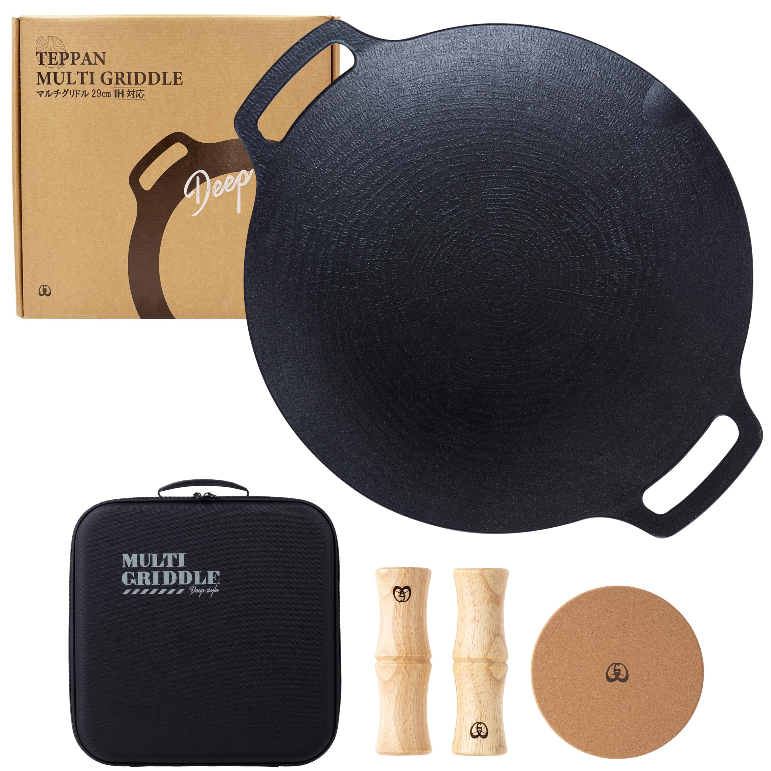 

JHQ Multi Genuine Induction Cooktop and Flame Kitchen Outdoor Frying Pan Deep 29cm with Wooden Grip Griddle, Product, Compatible, Lightweight, & Use,
