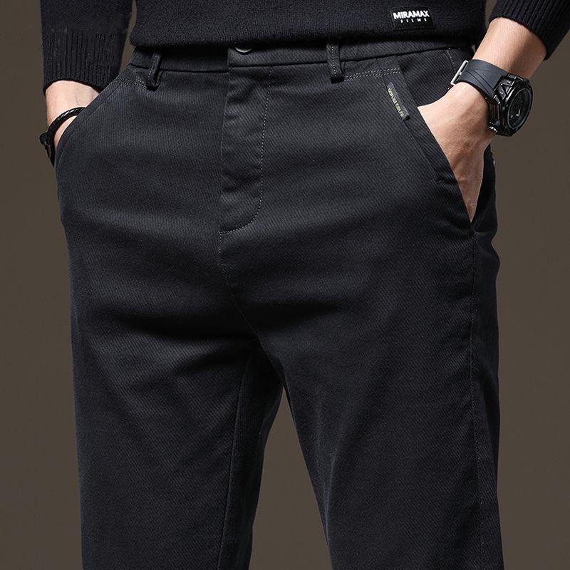 2023 Men's Autumn/Winter Thick Elastic Slim Fit Casual Business Pants