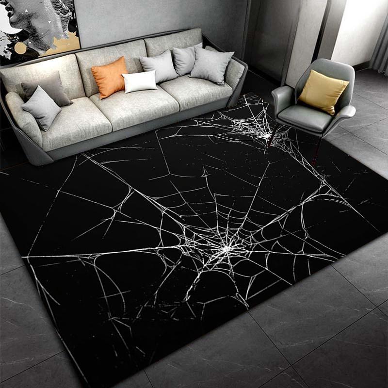 Black Carpet with White Spider Web Design, Halloween Style Decor Suitable for use as an anti-slip for living room bedroom sofas