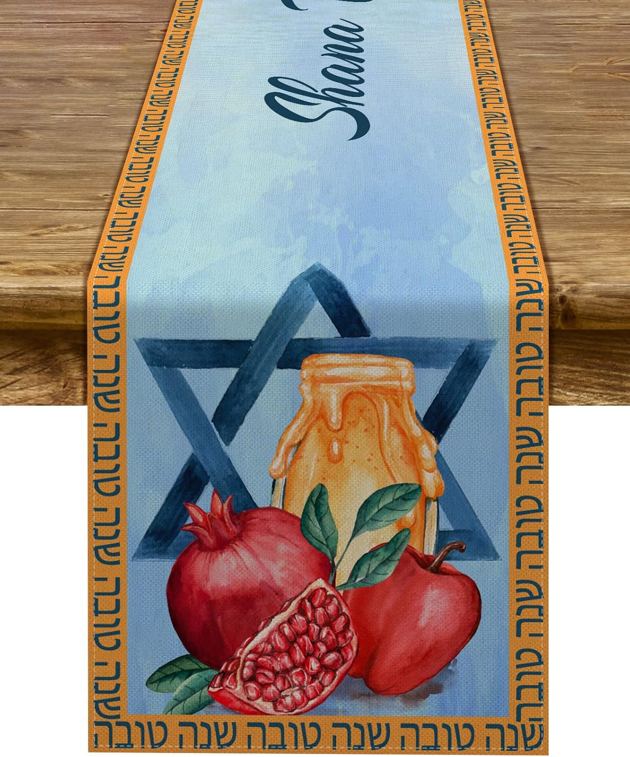 Shana Tova Tafelkleed Joodse Feestdecoratie Herbruikbaar Rosh Hashanah Joods Nieuwjaar Keuken Eettafelkleed Feestdecoratie 150x33cm gray