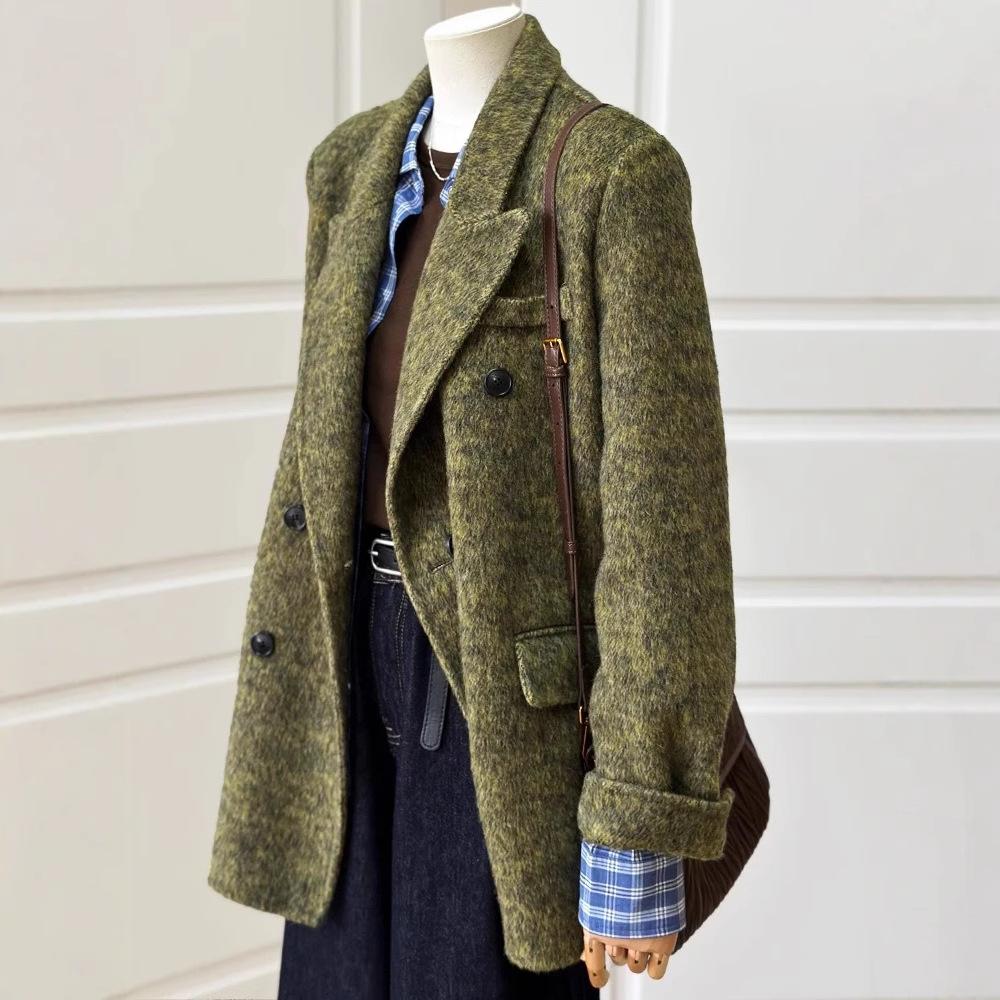 

Oil painting green shoulder double-sided cashmere coat high-end suit small wool coat woolen jacket short S