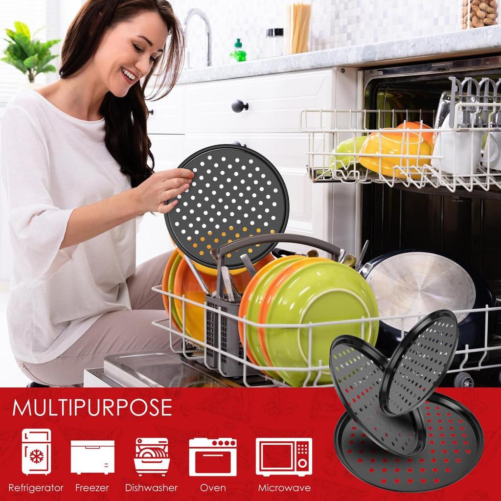 Pizza Tray For Oven 4-Pieces Non-Stick Carbon Steel Kitchen Bakeware Oven Pizza Tray For Home Dorm Hotel Bathroom Dormitory