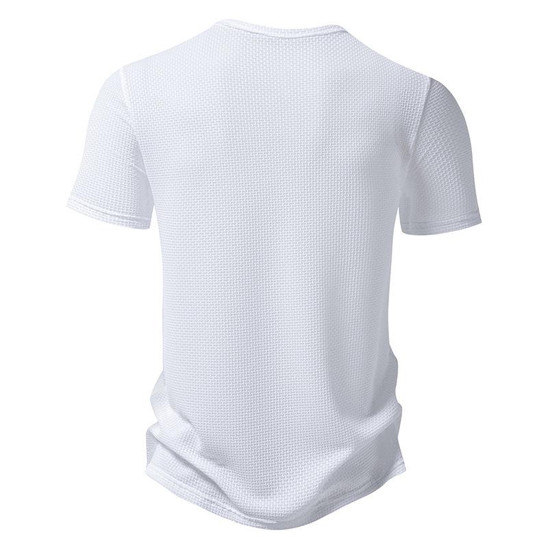 Sommar Herr Kortärmad T-shirt Enfärgad Henley Collar Casual T-shirts Herr Andningsbar T-shirt