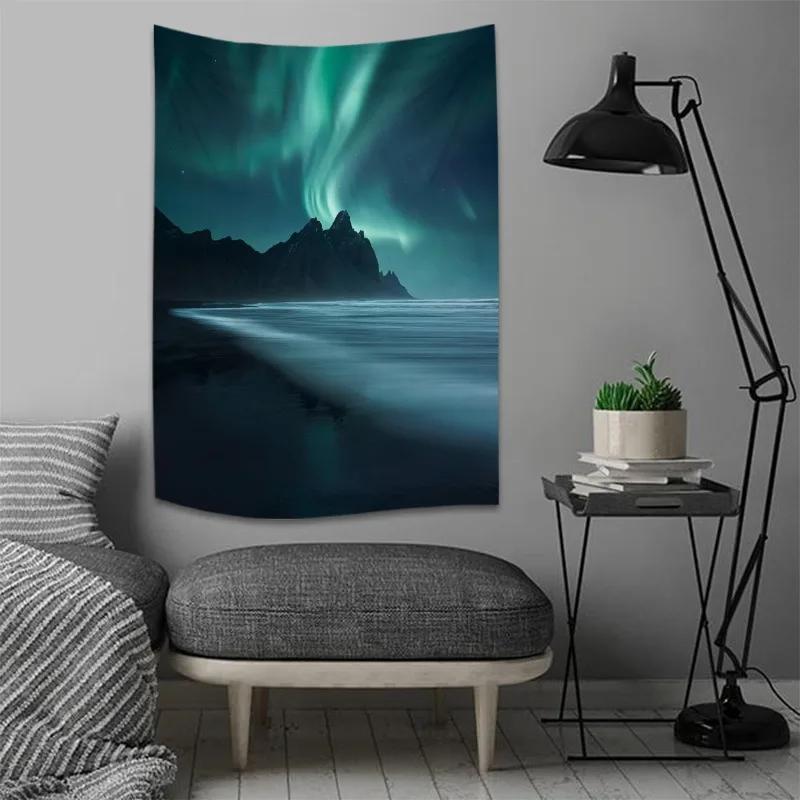 Tapiz Escena Noche Estrellada Estampado Aurora Decoración de Pared para el Hogar Tapiz Dormitorio Sala de Estar