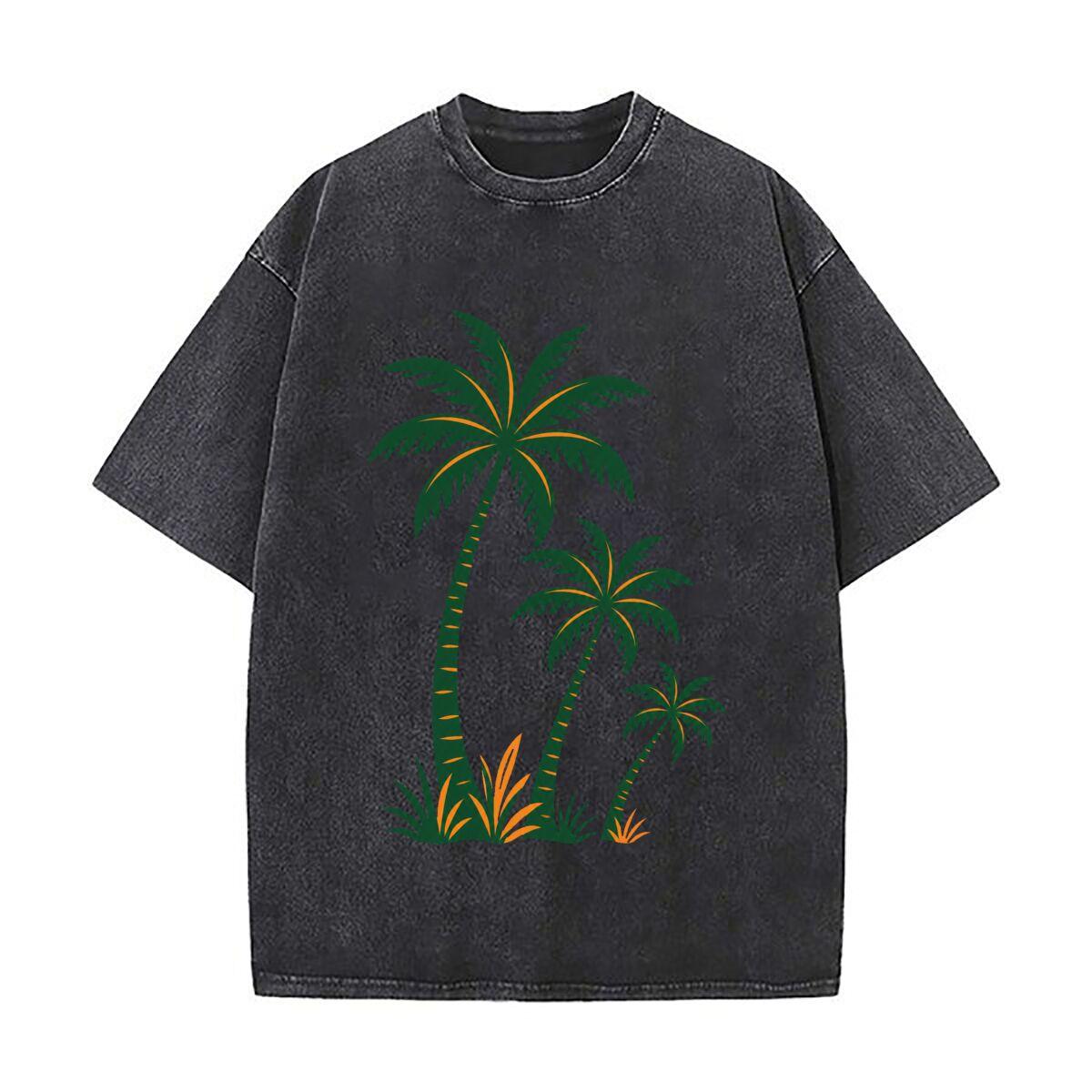 Tropical Palm Breeze Island Silhouet Vintage Distressed Washed Cotton Short Sleeve Streetwear Outfit M