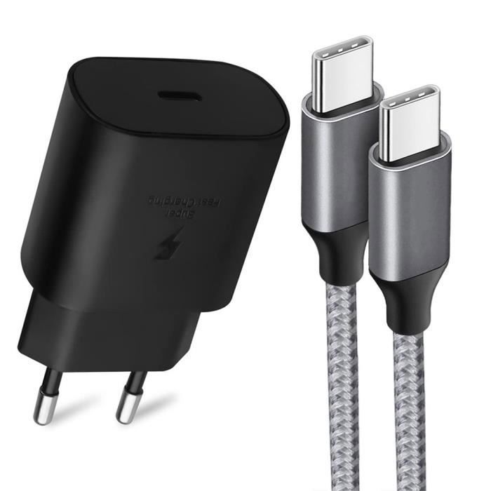 25W USB-C Charger - E.F.Connection - 1M Nylon Cable - Compatible Samsung S25 Edge/S25FE/S25/S24/S23S22/S21/S20 - Fast Charging
