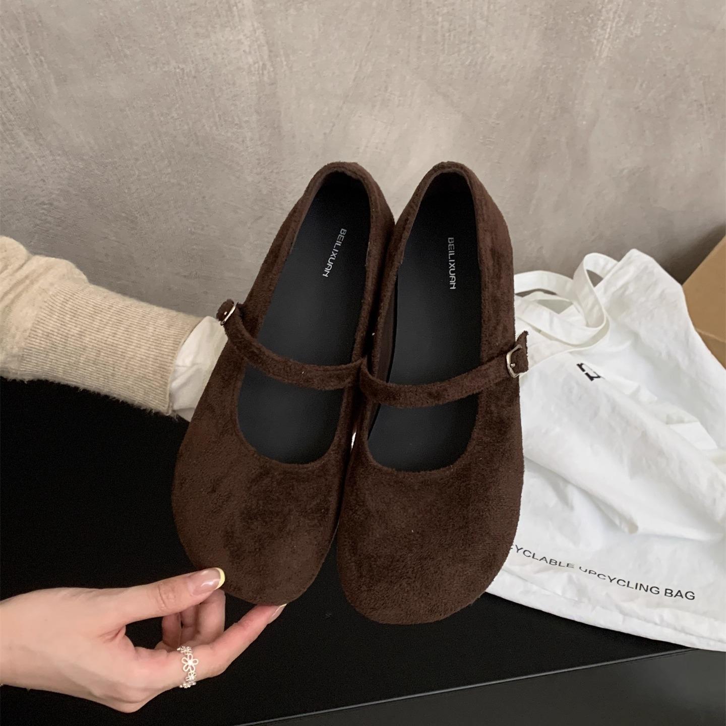 

Ретро поздний вечерний ветер замшевые туфли Мэри Джейн детские осень и зима новые красные балетки с легким вырезом мягкие плоские одинарные туфли женские 40