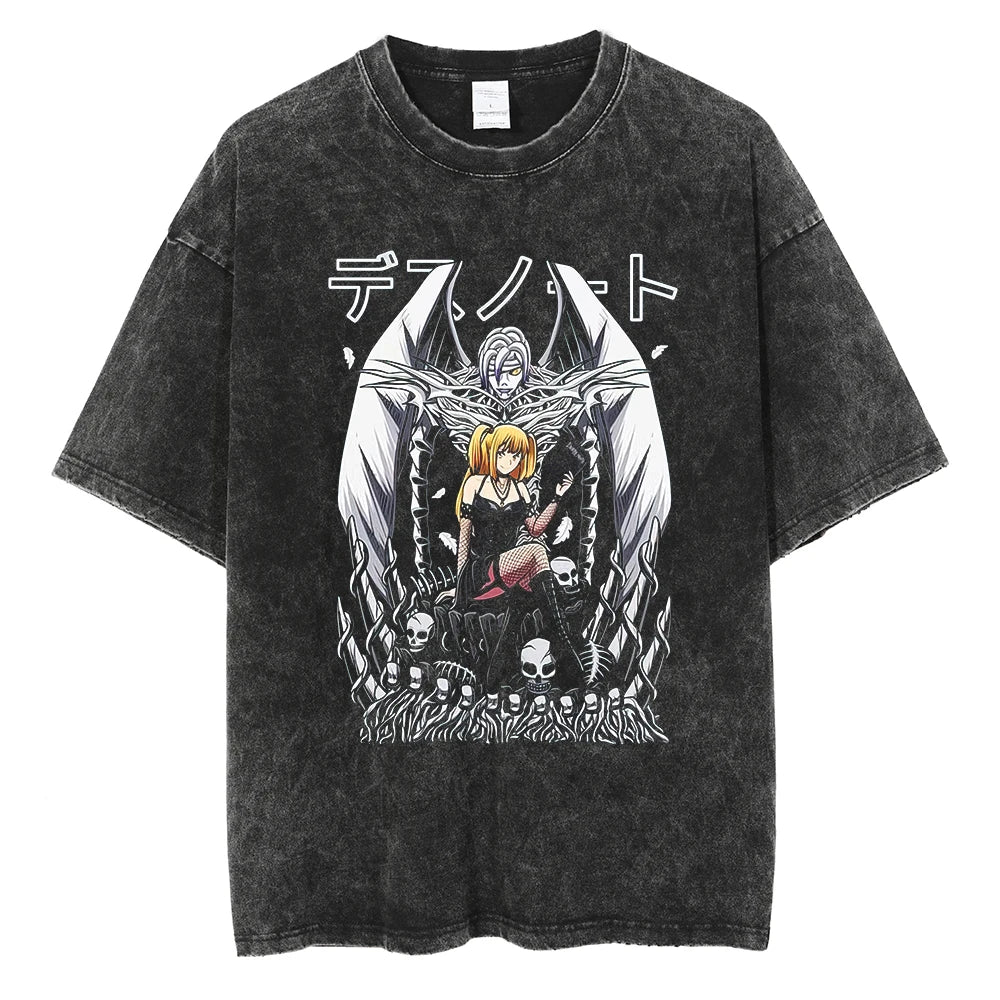 Anime Πλυμένο Oversized Death Note Γραφικό Ανδρικό Γυναικείο T Shirt Ρετρό Streetwear Βαμβακερό Κοντομάνικο Ρούχο Καθημερινό Φαρδύ Γυναικείο Ανδρικό Ρούχο