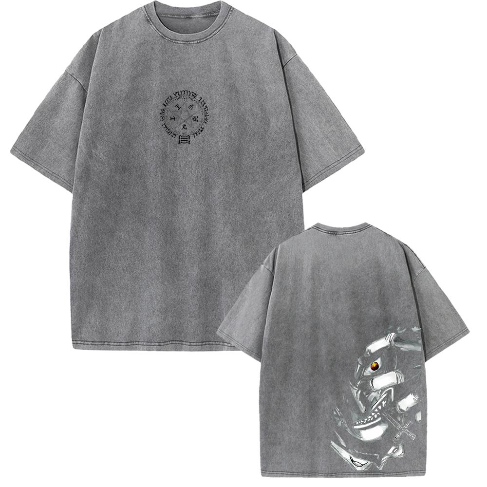 Manga Hellsing Alucard Graphic Tshirt Vintage Washed Oversized T Shirt High Quality Cotton Short Sleeve Tees Men Women Clothing