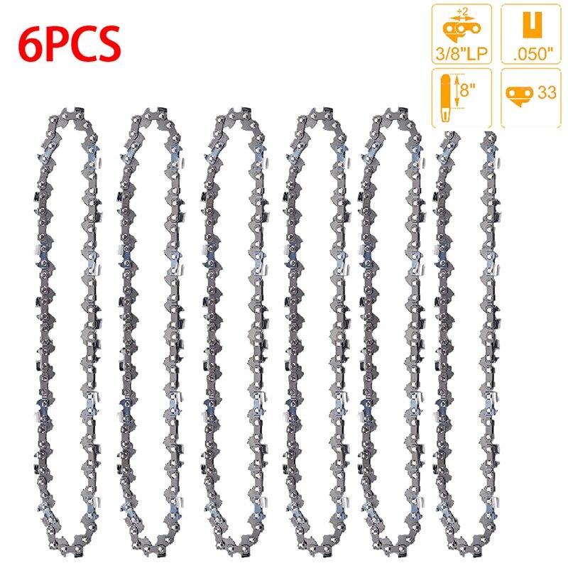 

1/2/3/4/6 шт. Садовый инструмент для резки древесины, 8-дюймовая цепная пила, цепная пила 3/8 LP .050 калибр 33DL полудолото, запасная часть для электрической цепной пилы