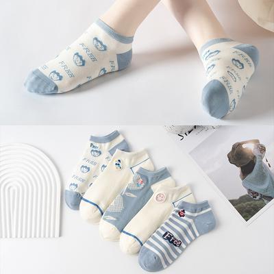 Cotton Socks Children, College Style Cartoon Embroidered Boat Socks, Breathable Sweat-Absorbing Invisible Sports Socks