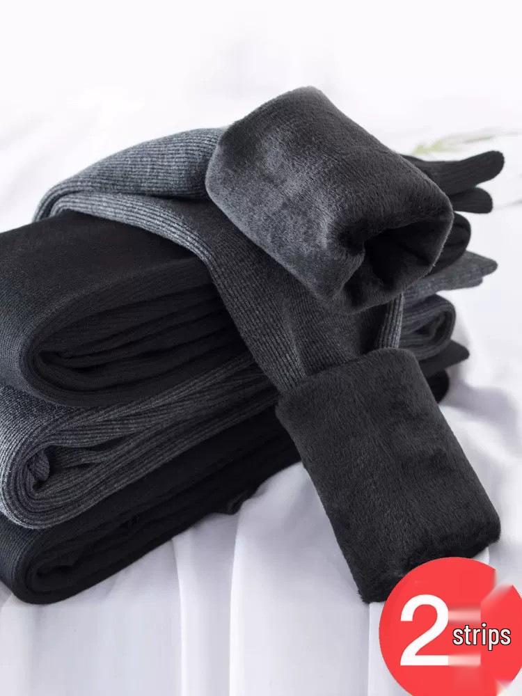 Women's Gray Fleece-Lined Base Layer Pants, Thickened Footed Tights for Autumn/Winter, Plus Size, Wearable Outdoors, Warm and Cozy.