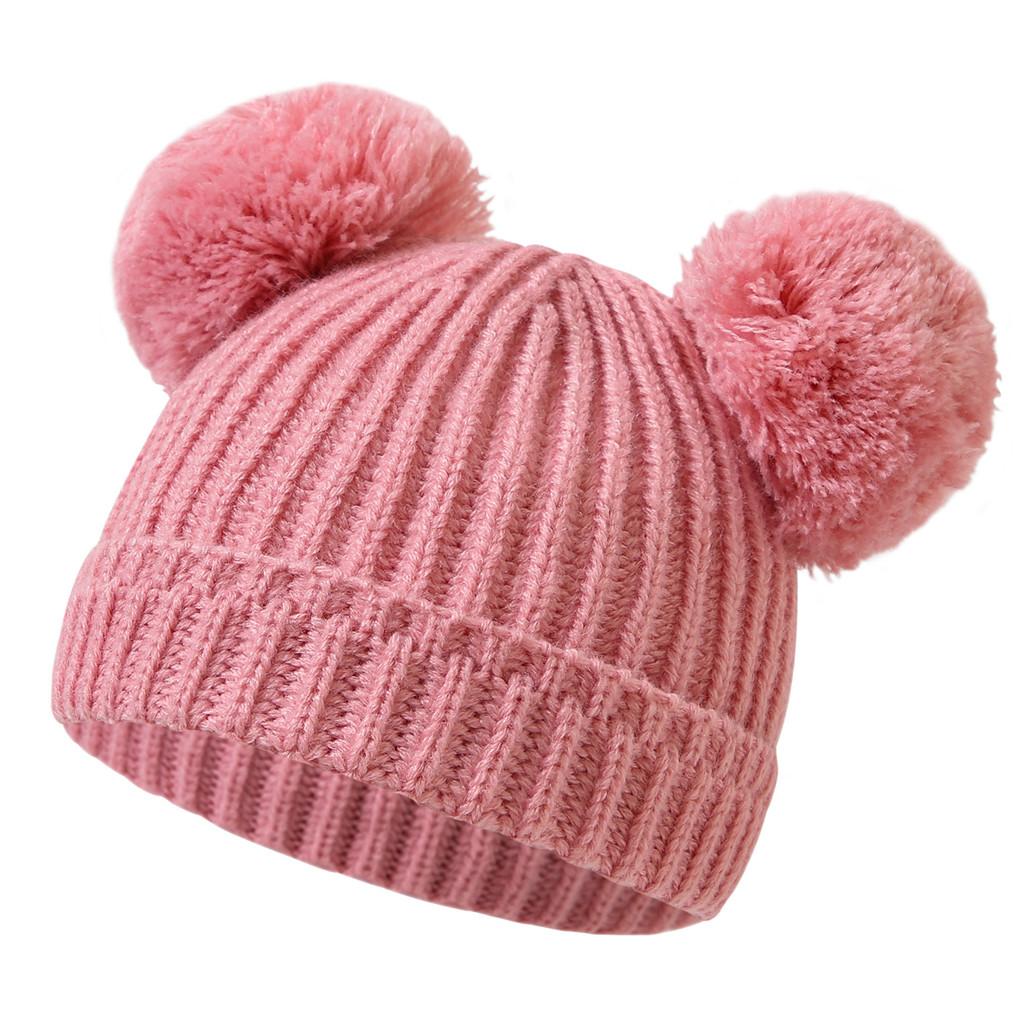 0-1 Years Old Baby Hat Autumn Winter Cute Warm Knitted Hats Solid Colour Casual Large Fur Ball Design Newborn Boys Girls Caps