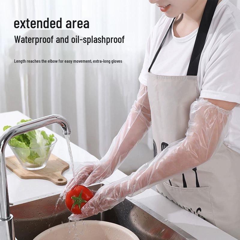 Verdickte Wasserdichte Einweg-Langarm-CPE-Handschuhe für Geschirrspülen und Küchengebrauch.