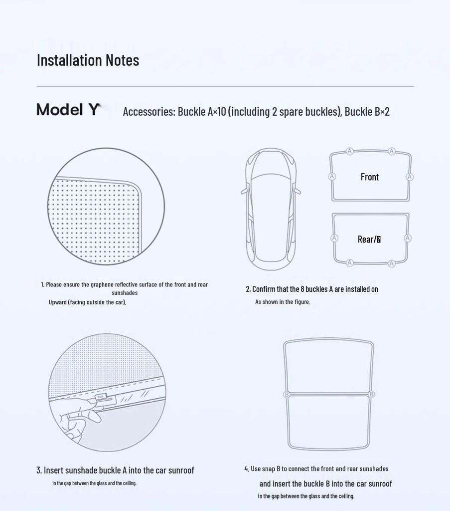 Compatible Sunshade for Tesla Model Y/3/YL: Sunroof, Front Windshield, and Rear Window Heat Insulation.