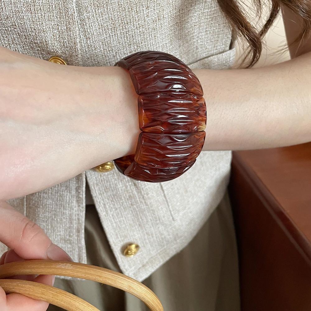 Wide Rectangle Irregular Wide Bracelet Smudging Retro Hand Ring Creative Acrylic Bangle  Lady Girls