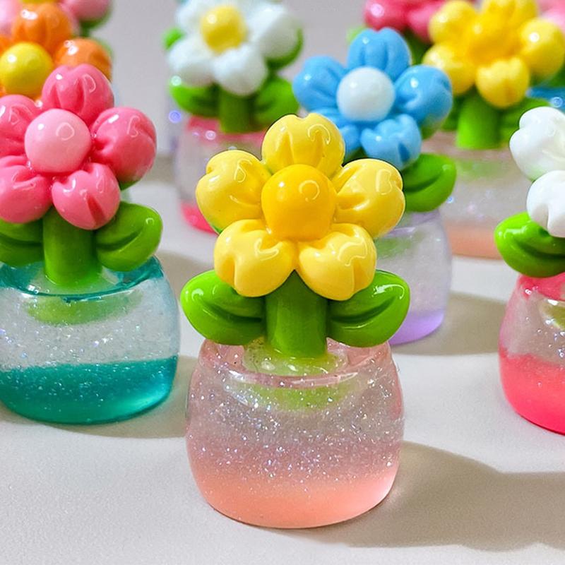 1Pc Uminous Flower Potted Plants Ornament Micro Garden Landscape Decoration Diy Resin Glow Toy Home Living Room Bedroom Decor