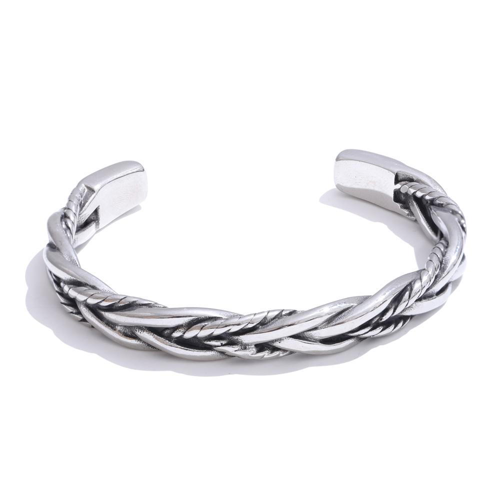 

Yhpup 65mm Vintage Stainless Steel Quality Cuff Bracelet for Men Unisex Classic Open 316L Statement Texture Woven Wrist Jewelry
