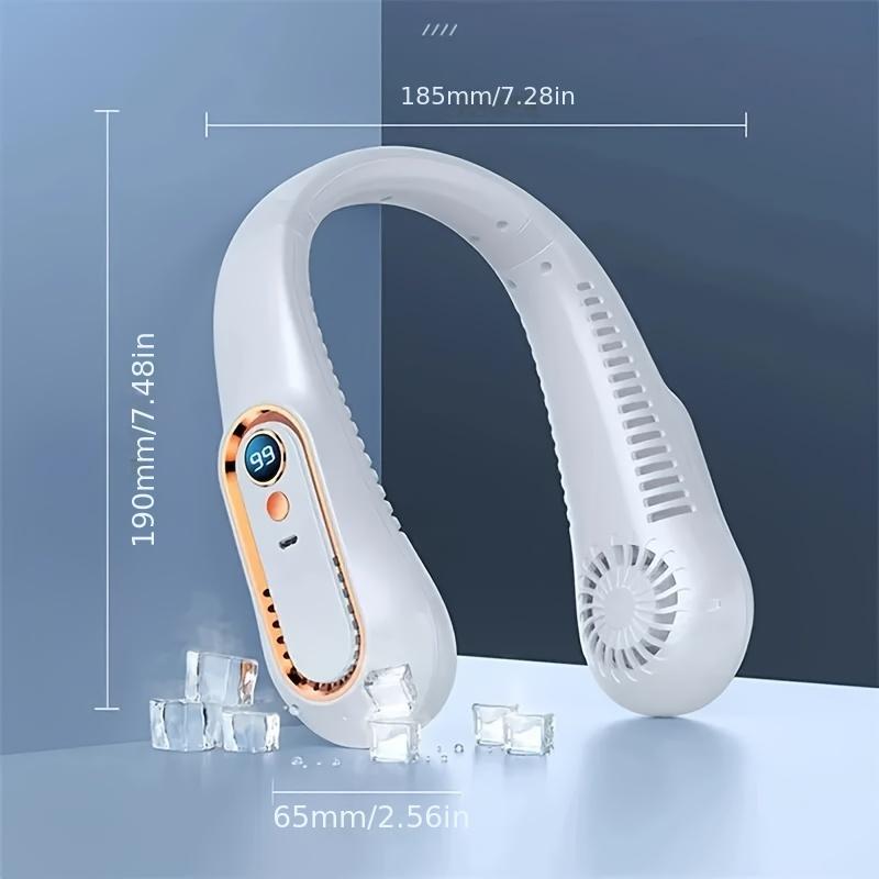 1pc, Mini Portable Bladeless Hanging Neck Fan, LED Light, Long-Lasting Cooling, 8H Battery Life, 7000mAh Rechargeable, Up and Down Double Ventilation