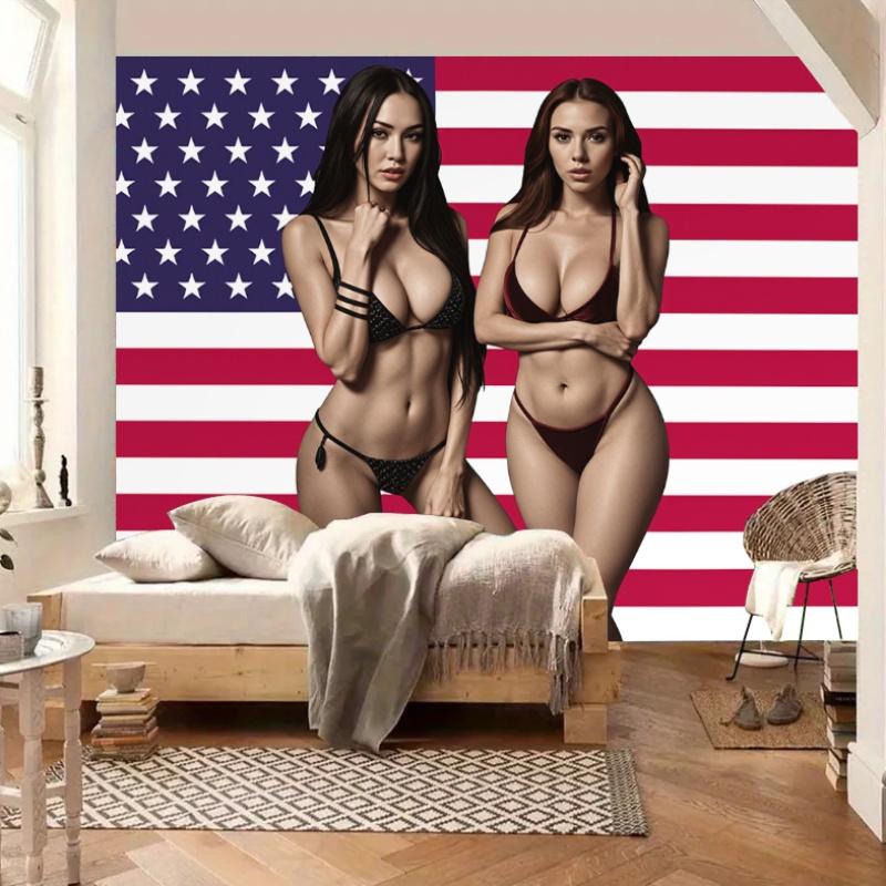 

American Flag Bikini Girls Tapestry Stylish Wall Decor for Bedroom Party Valentines Day Wedding 74x94cm(29x37in)