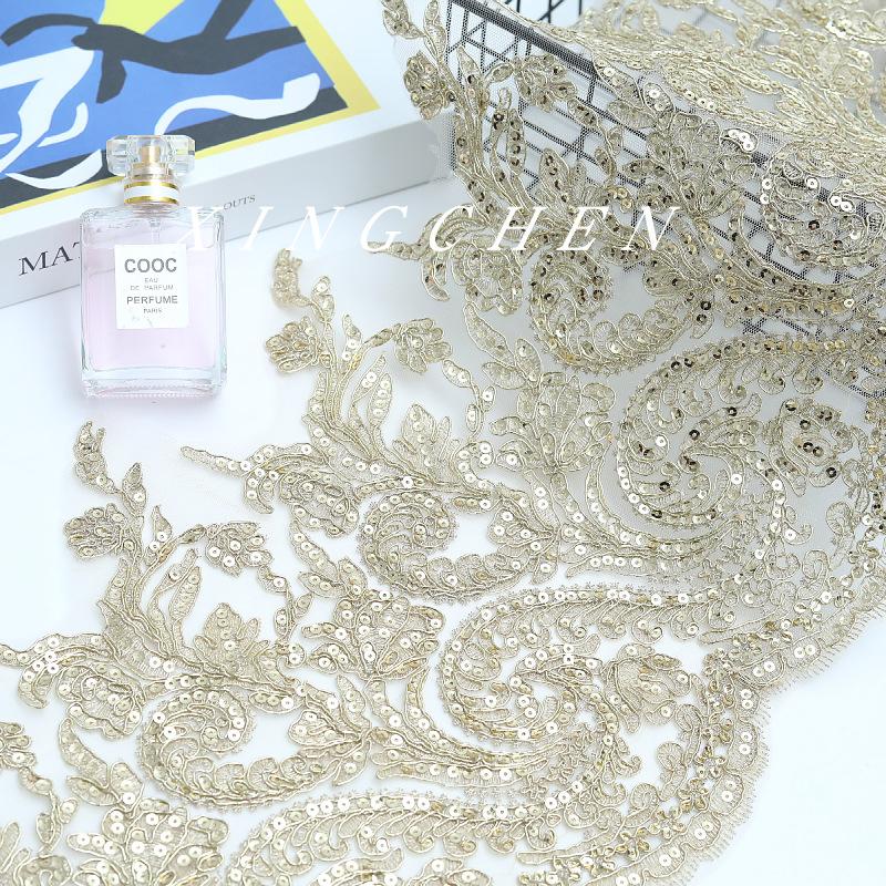 Gold Bone Rope Mesh Bottom Car Bone Bead Lace 28Cm Car Bone Mesh Yarn Bead Lace Embroidery Lace Accessories
