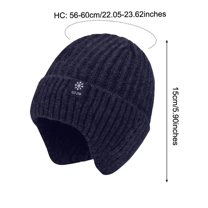Winter Knitted Warm Ear Protection One Piece Hat for Elderly Men Snowflake Plush Thickened Breathable Warm Ski Hat Accessories