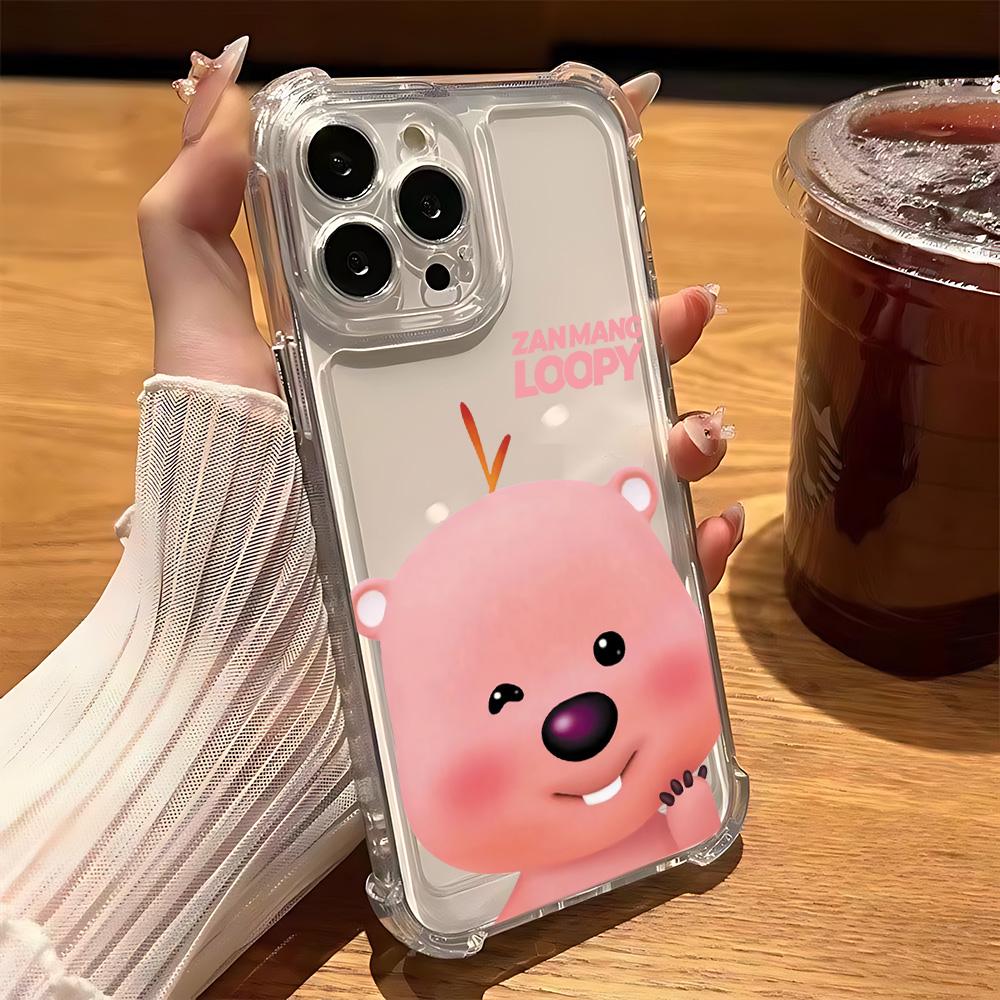 Cartoon Cute Pink Loopies Phone Case for IPhone 16 15 14 13 12 11 Mini Pro Max X XR XSMax 7 8 Plus Shockproof Transparent Cover