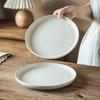 Retro Style Simple Ceramic Dish Household Plate Creative Relief Western Food Light Luxury Tableware Solid Color Steak Plate