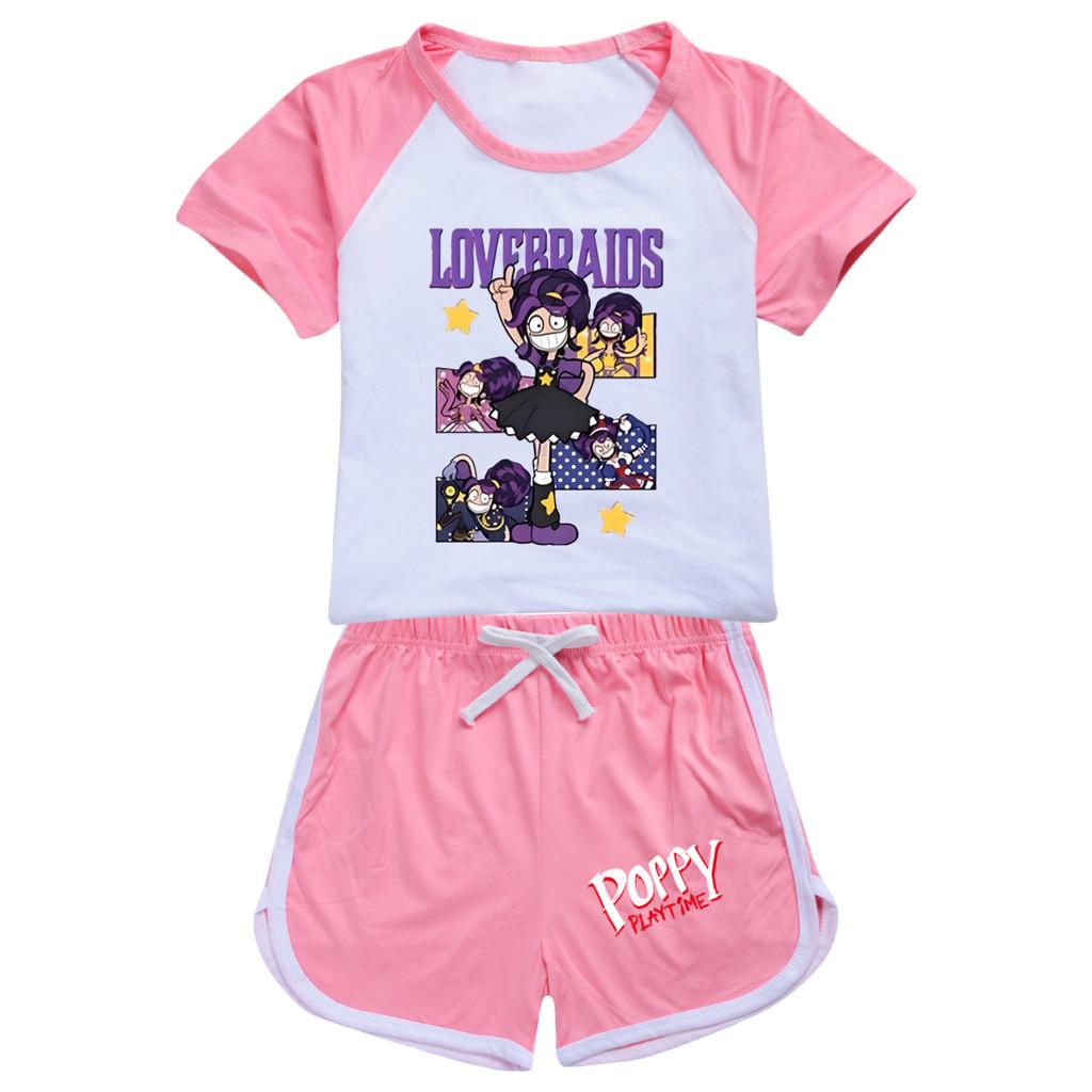 5601 2pcs/set Kids Girls Lily Lovebraids Print T-shirt Shorts Tracksuit Outerwear