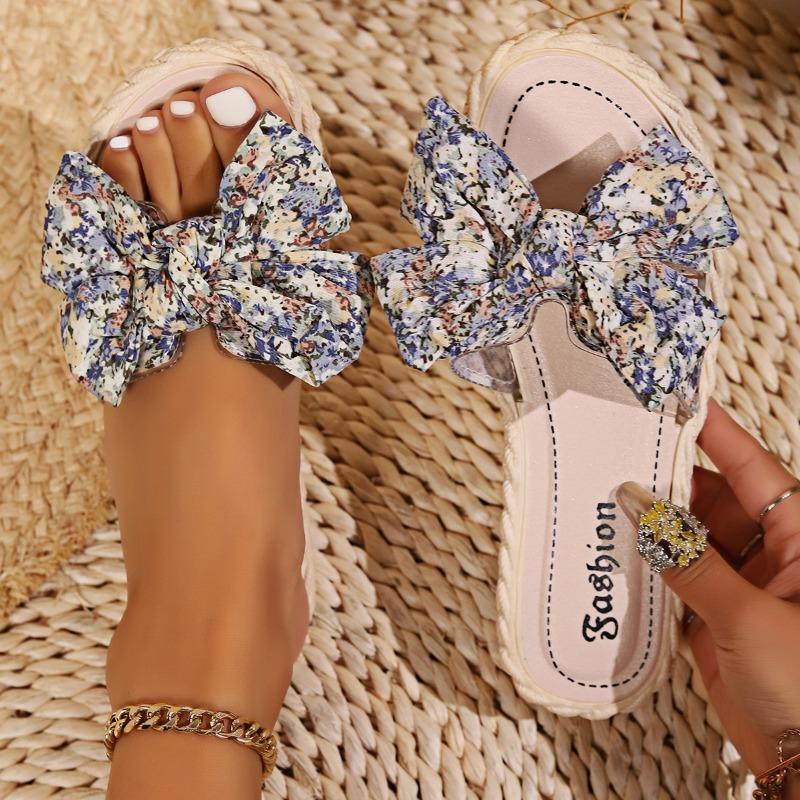 Fashion Women's Flat Shoes Summer New Round Head Open Toe Butterfly Knot Soft Sole Anti-slip Wear-resistant Slippers