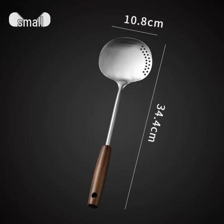 Stainless Steel Kitchen Utensil Set: Wok Spatula, Pan Spatula, Frying Spatula, Soup Ladle, Slotted Spoon.