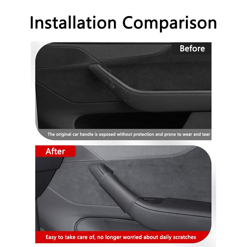 Türgriff-Innenabdeckung für Tesla Model 3 / Y Juniper 2025 Leder Türgriff-Abdeckung Kratzfestes Zubehör