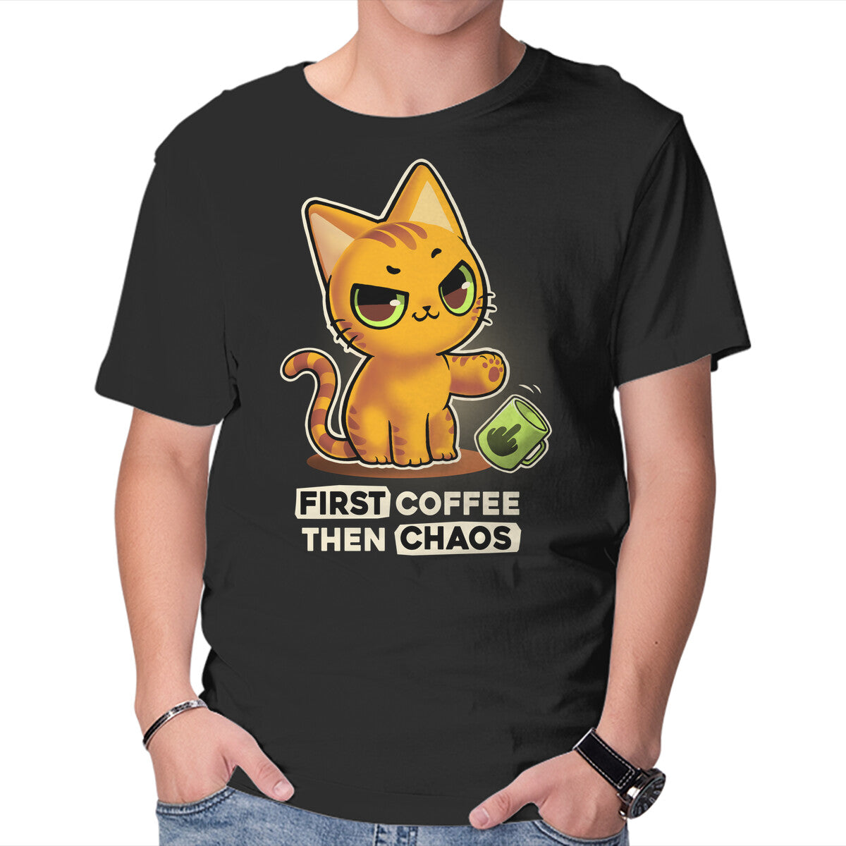 Unisex Crew Neck T-Shirt Coffee And Chaos Graphic Short Sleeve Casual Tee XXL