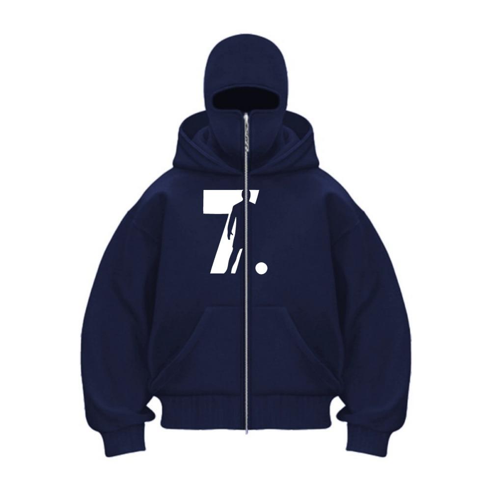 Pánská mikina na zip Zimní teplá ležérní mikina Y2K s kapucí a obličejovou maskou Design na zip Sportovní bunda pro outdoorové aktivity