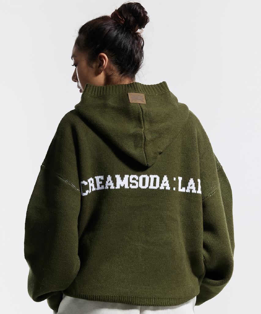 CREAM SODA LAB Cl Washed Graphic Jacquard Hoodie Knit Khaki