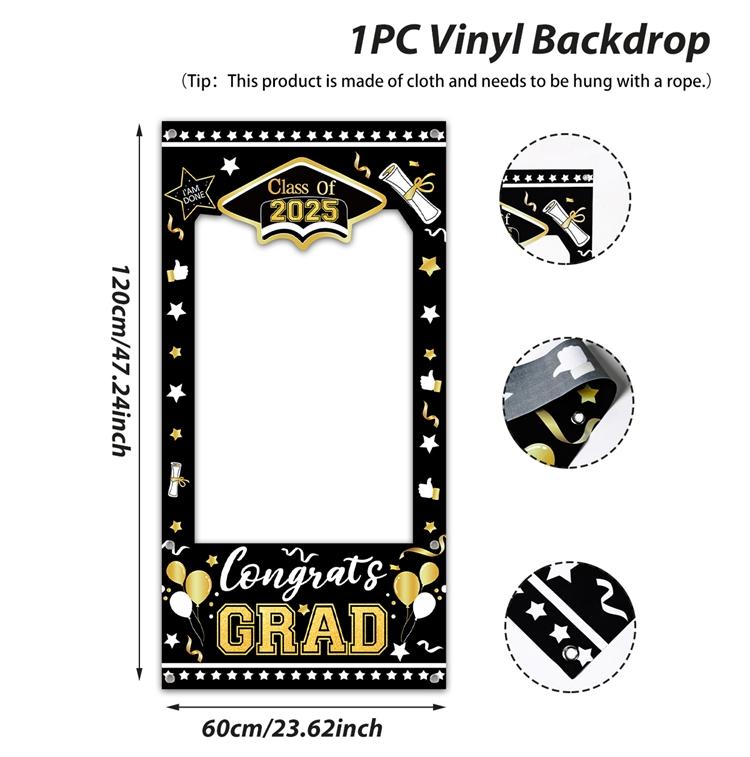 Black Gold Graduation Cloth Photo Booth Props Frame Class of 2026 Happy Graduation Season Party Decorations Grad Favors Supplies