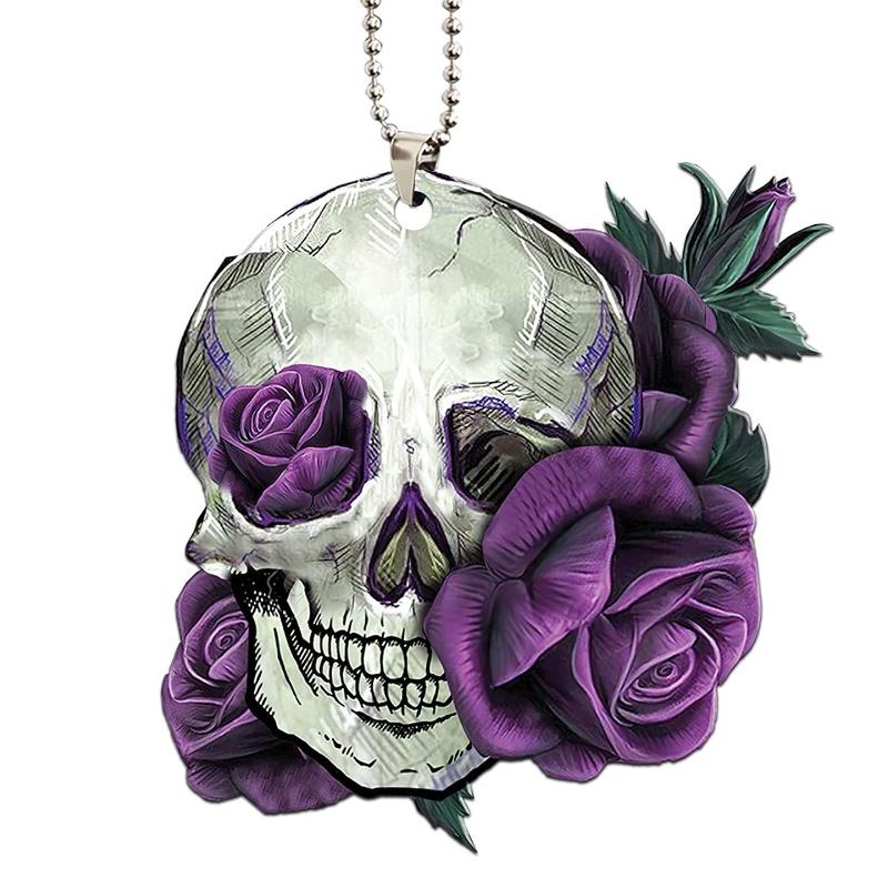Acrylic Flat Car Interior Hanging Ornament Rose Skull Halloween Party Decoration