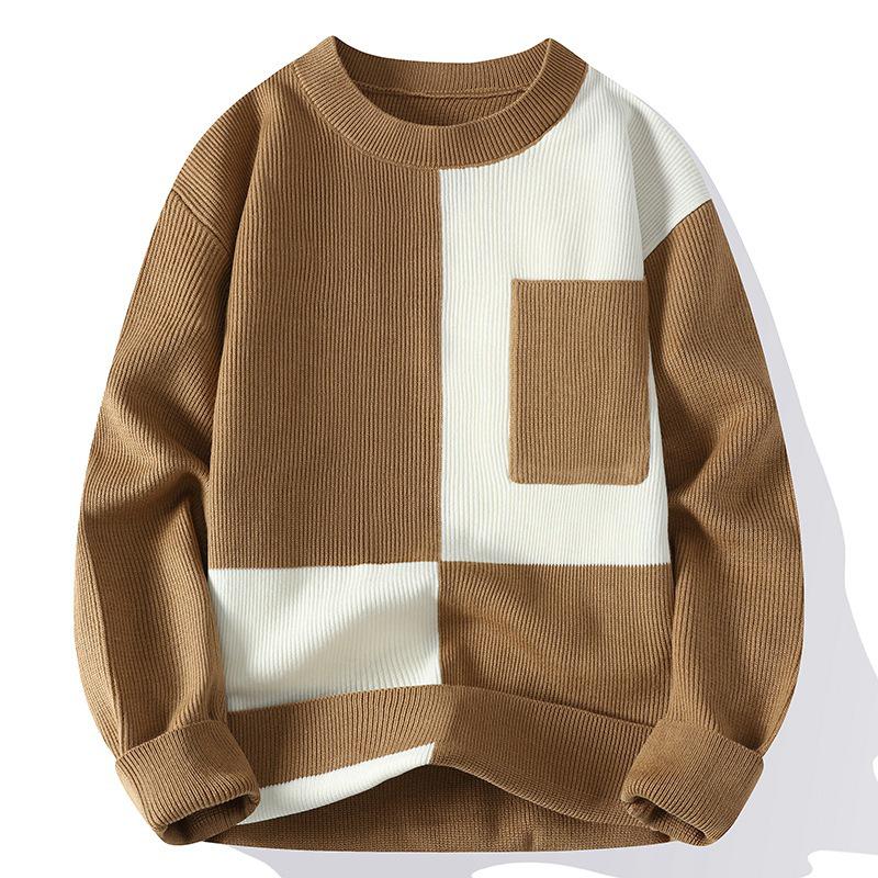 Men s Winter Color Block Casual Pocket Sweater - Douyin Style, Teen Loose Fit 180