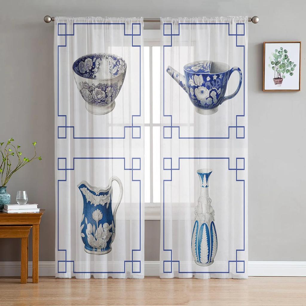 Modern Polyester Carp Chinese Style Toyo Tulle Curtains Living Room Bedroom Voile Drapes Printed Design Light Filtering Made Of Area Decor