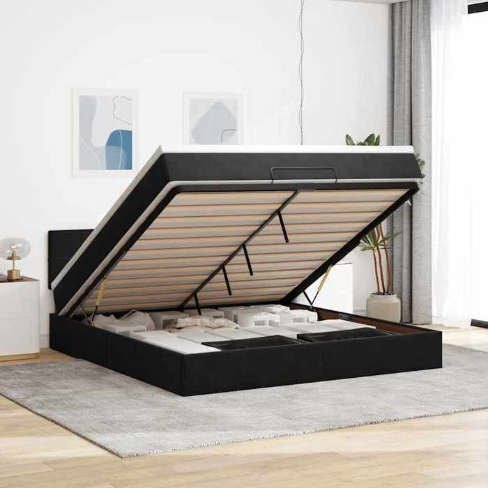 VidaXL Ottoman Bed Frame with Mattress Black 160x200 Cm Velvet 3312634