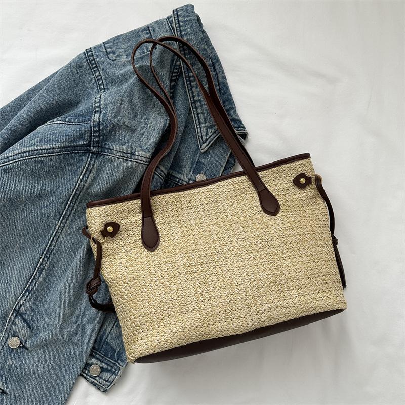 

Соломенная плетеная сумка в иностранном стиле женская 2025 новая высококачественная плетеная сумка большой вместимости для поездок на работу и за покупками сумка-тоут пляжная сумка