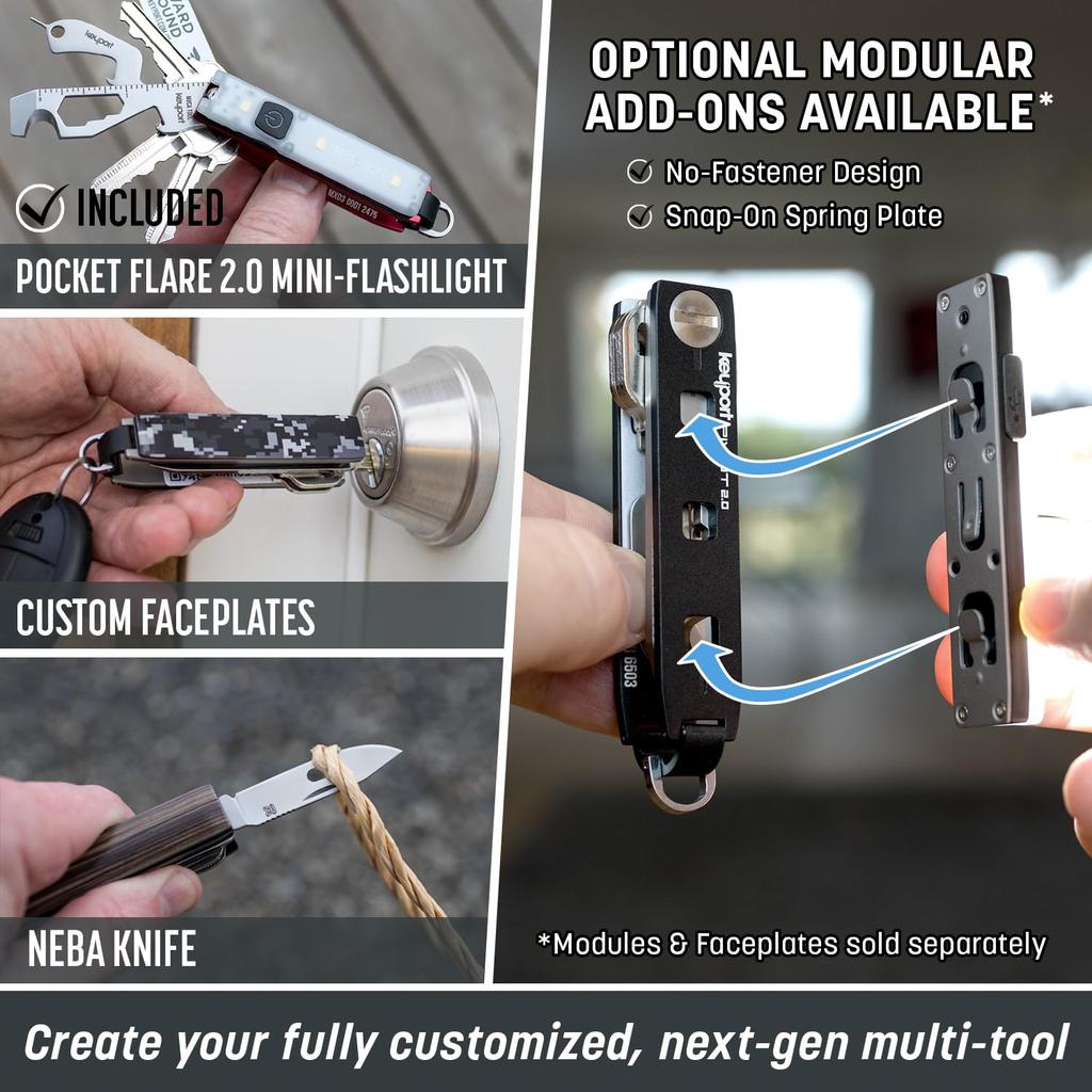 Kit Esențiale Plus Keyport Pivot 2.0 - Organizator Chei Premium + Lanterna Breloc + Multifuncțional Deschizător de Sticle + Pierdut și Găsit Toate-în-Unul Modern