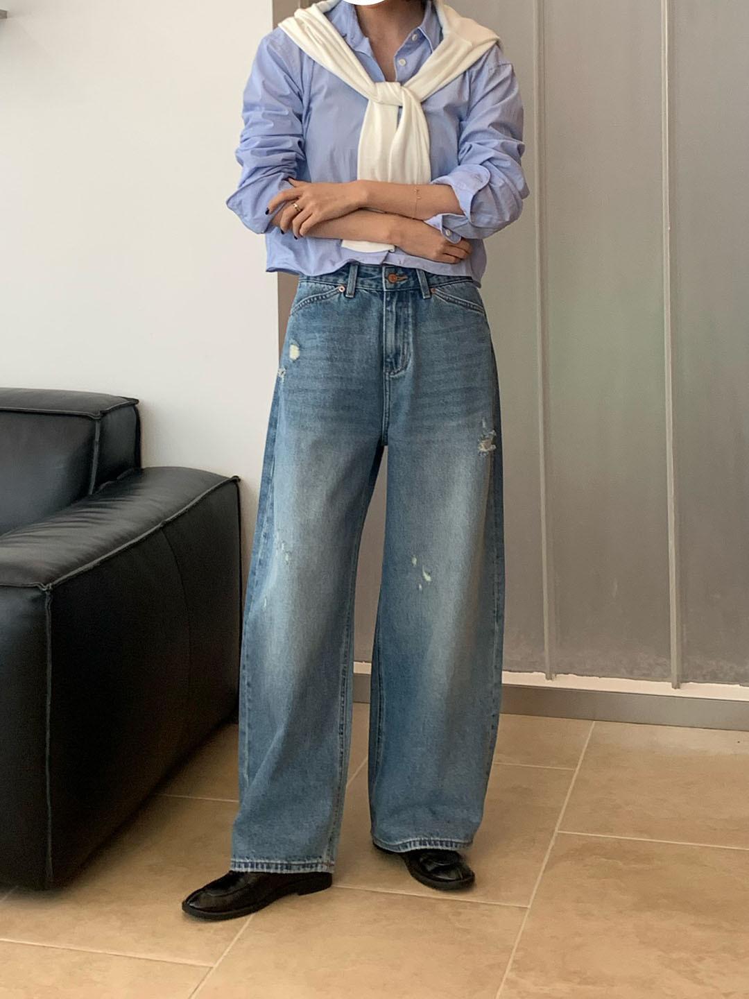 Women s High Waist Harem Jeans Wide Leg Jeans Japanese Casual Distressed Washed Non-stretch Denim Long Trousers S