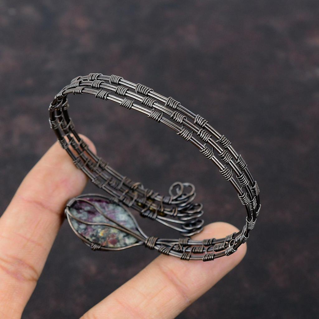 Eudialyte Cuff Bracelet Copper Wire Wrapped Bangle Adjustable Cuff Handmade Bracelet Gemstone Bangle Copper Wire Wrap Jewelry Gift For Mom