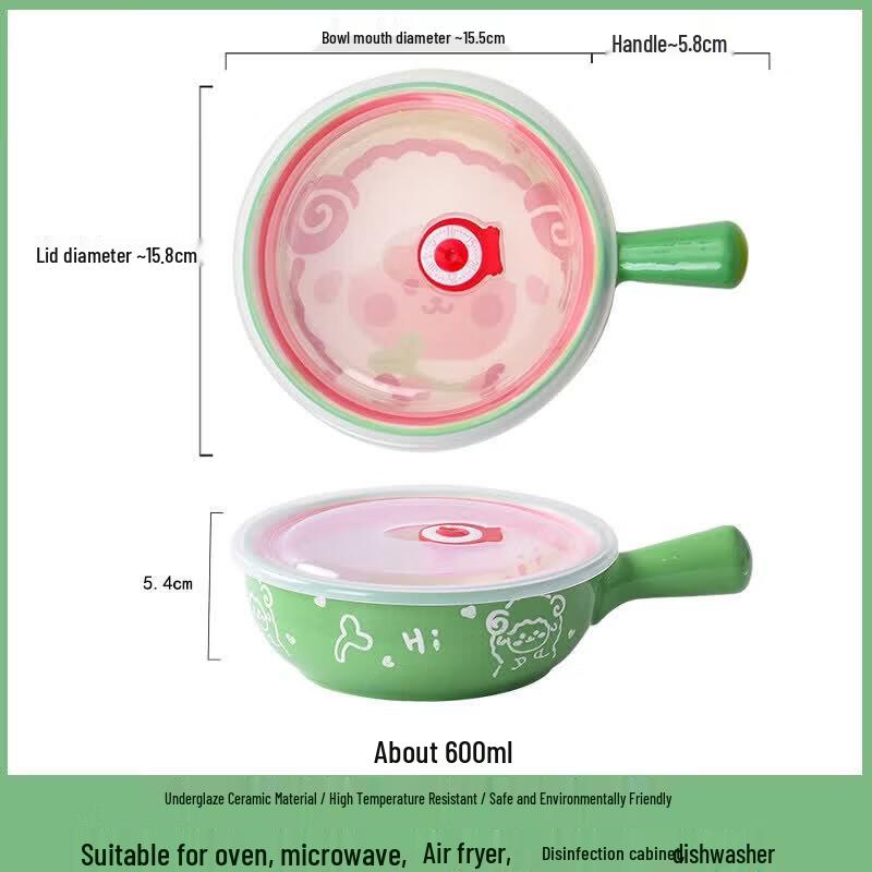 Versatile Cartoon Ceramic Bowl with Handle