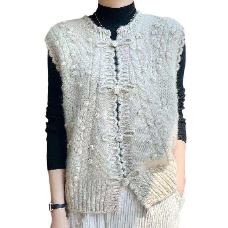Women's Knitted Sweater Vest Autumn and Winter New Chinese Style Buckle Knitted Vest