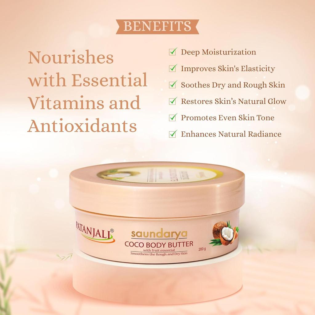 Patanjali Saundarya Coco Body Butter Cream 200g Pack of 1 Deep Hydration Cocoa Butter Moisturizer