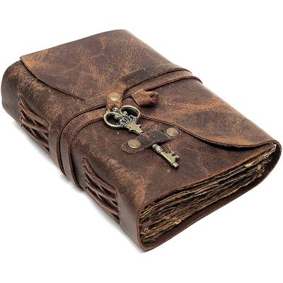 Ledertagebuch mit Schlüssel, ledergebundenes Tagebuch für großes Notizbuch zum Schreiben, 200 handgefertigte Seiten mit 5 x 7 Zoll