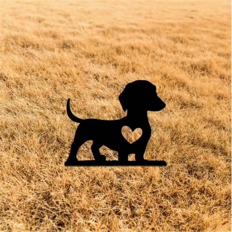 Outdoor Dog Shape Yard Stake with Ornament Cutout for Patios and Garden Flowerbed Landscape Decorative Ground Stake