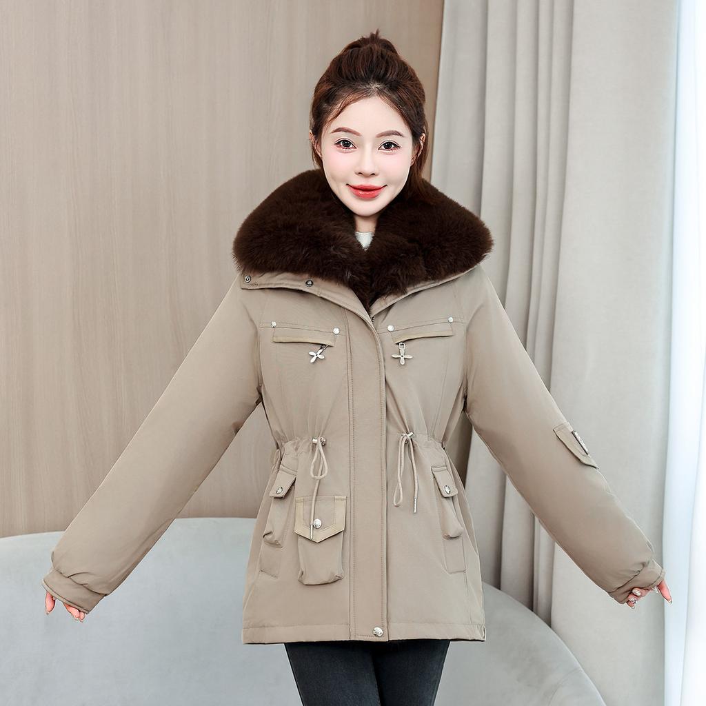 Last order short pie overcomes women's big fur collar waist plush liner tooling jacket in stock